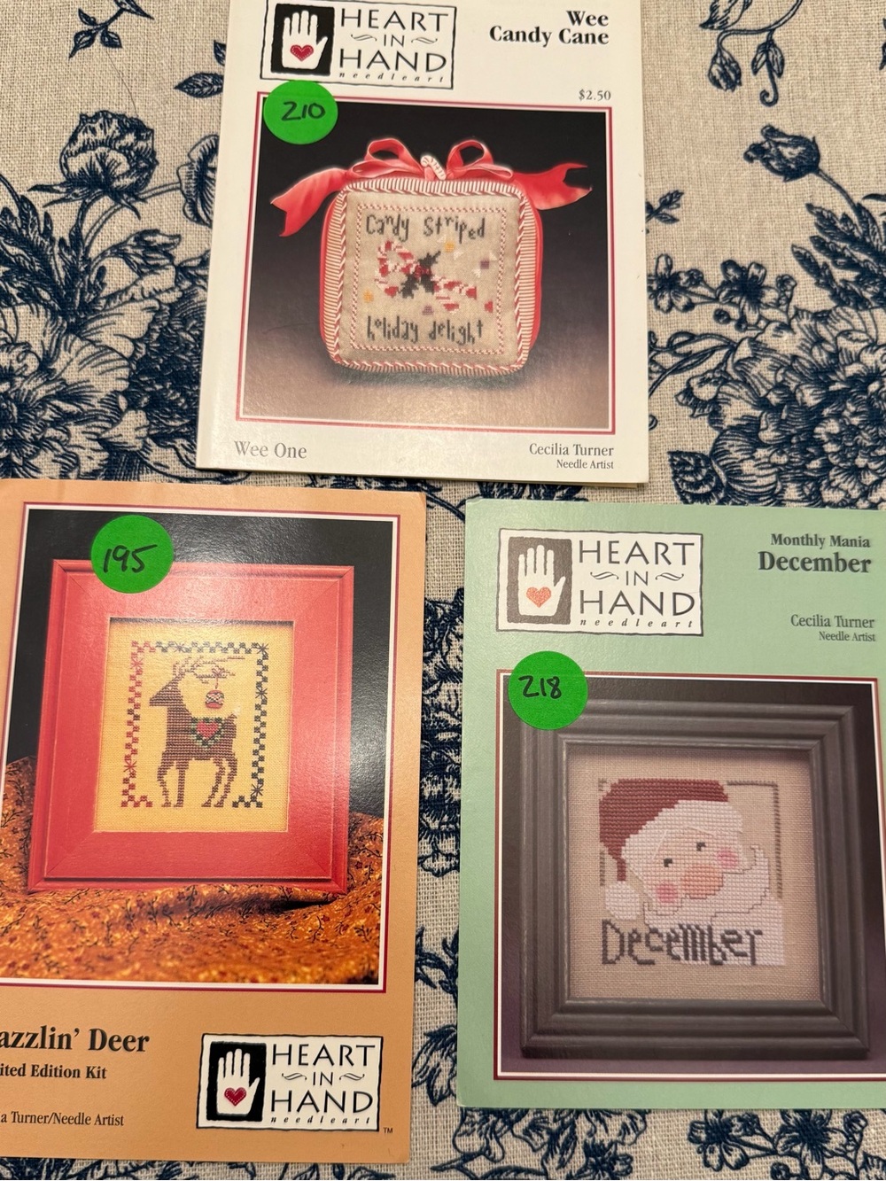 Heart in Hand‎ Christmas 3 Pack Cross Stitch Patterns Reindeer Santa Candy Cane